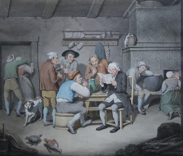  Opiz Peintre - Szene aus einer Bauernstube mit groBem Kachelofen Georg Emanuel Opiz caricature